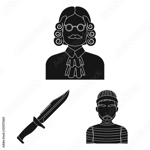 Prison and the criminalblack icons in set collection for design.Prison and Attributes vector symbol stock web illustration.