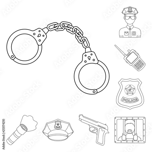 Police, Department outline icons in set collection for design.Detective and accessories vector symbol stock web illustration.