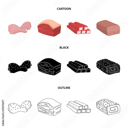 Chicken drumstick, podcherevina, crab sticks, meatloaf. Meat set collection icons in cartoon,black,outline style vector symbol stock illustration web.