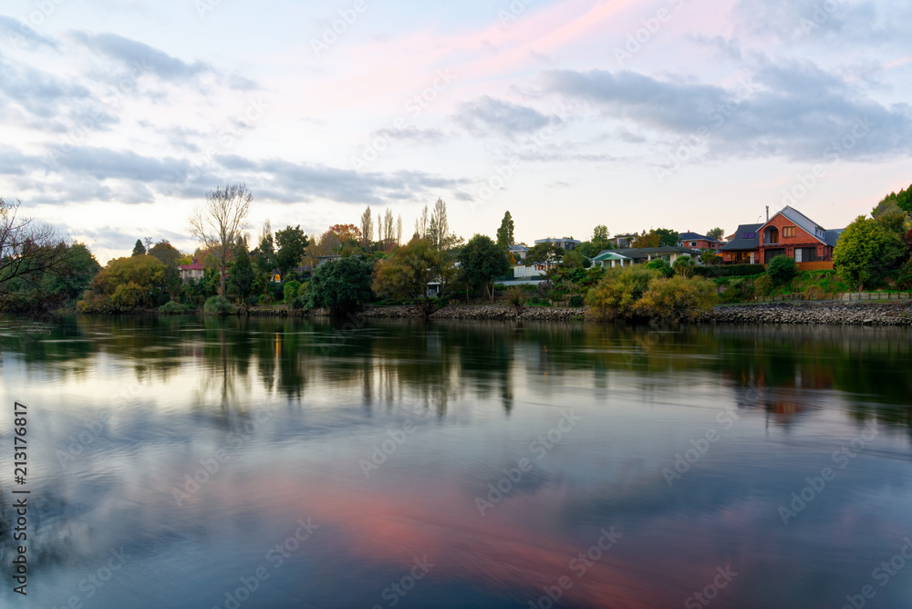 Dusk along the Waikato River in Hamilton, New Zealand