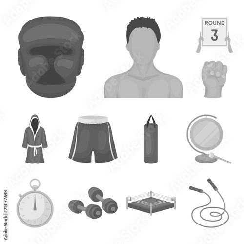 Boxing extreme sports monochrome icons in set collection for design. Boxer and attributes vector symbol stock web illustration.