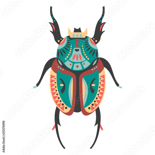 Vector illustration of stag beetle decorated with ethnic patterns.