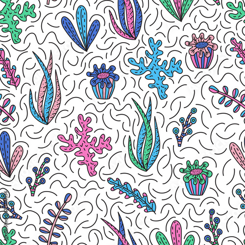 Seamless pattern with cute seaweeds