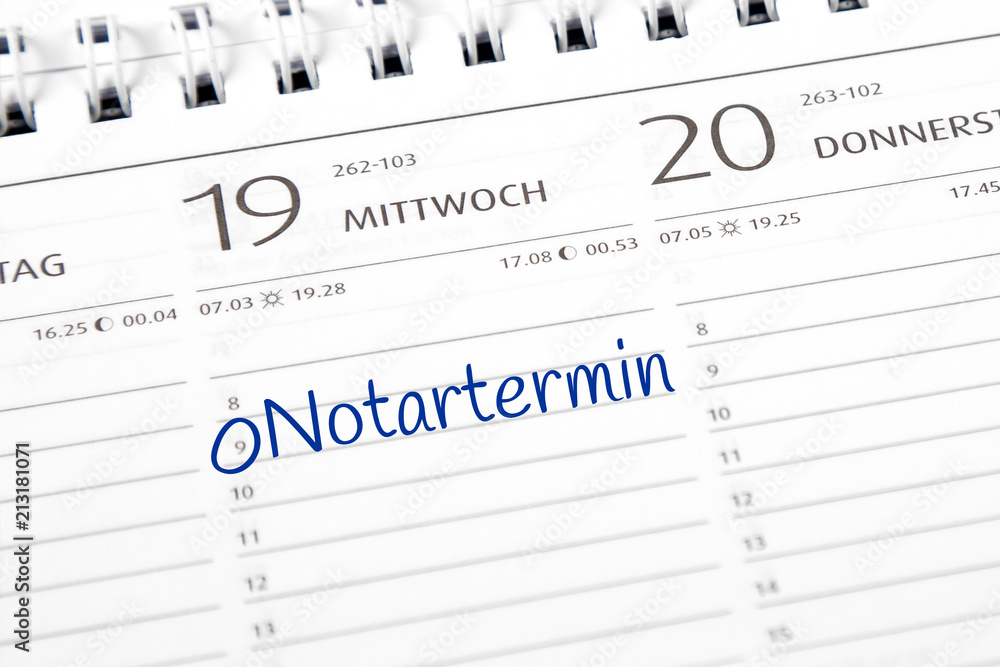 Eintrag im Kalender: Notartermin Eintrag im Kalender: Notartermin