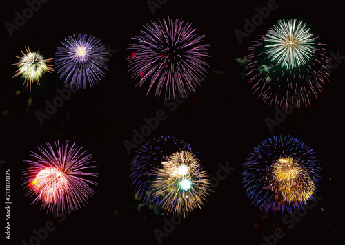 Set of isolated colorful fireworks