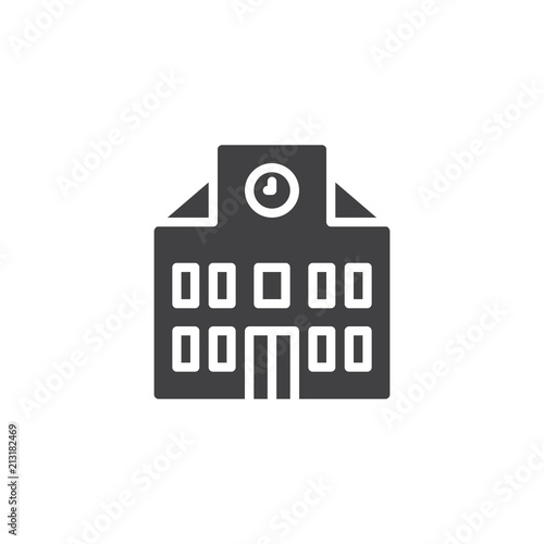 School building with clock vector icon. filled flat sign for mobile concept and web design. Education simple solid icon. Symbol, logo illustration. Pixel perfect vector graphics © alekseyvanin
