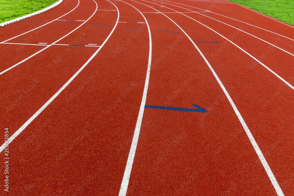 Fototapeta premium Red treadmill at the stadium