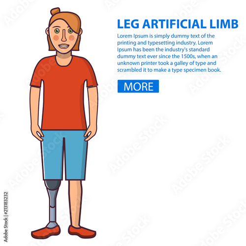 Girl with a leg artificial limb.Young Person sport prostheses. Cartoon character flat line art vector. Isolated on white.Woman who has overcome disability.