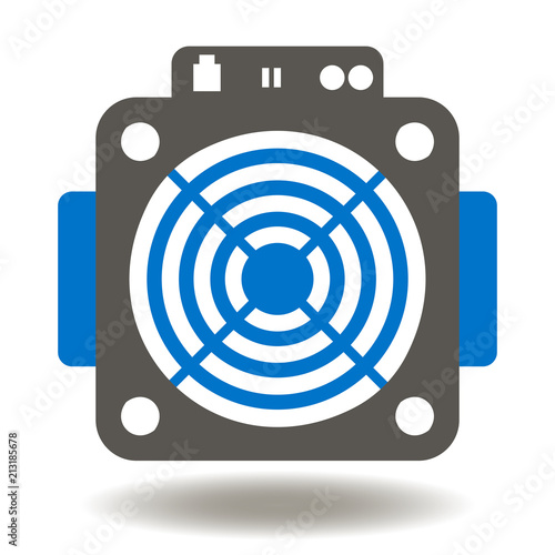 ASIC Miner Special Machine Icon Vector. Mining Farm Computing Element Illustration. Digital small computer with fan symbol.