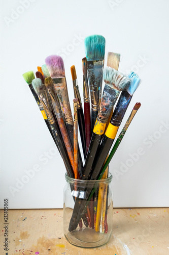 Artistic brushes in a jar