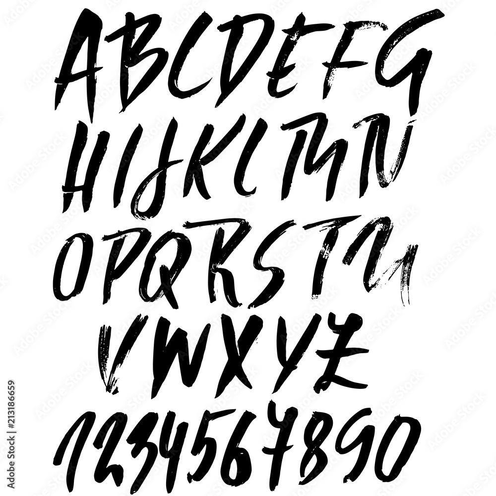 Hand drawn dry brush lettering. Grunge style alphabet. Handwritten font. Vector illustration.