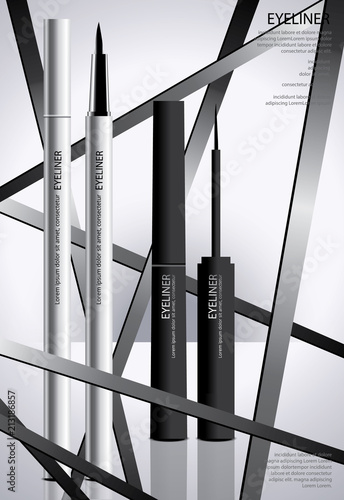 Cosmetic Eyeliner with Packaging Poster Design Vector Illustration