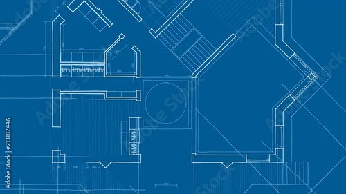 Architecture design: blueprint plan - vector illustration of a plan modern residential building / technology, industry, business concept illustration: real estate, building, construction, architecture photo