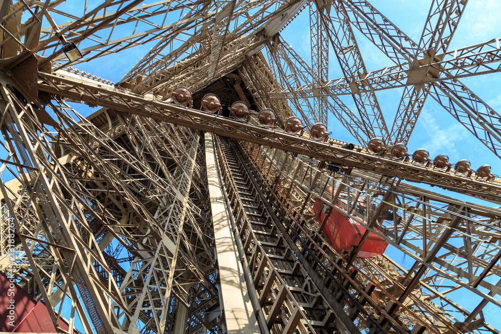 One of the unusual Eiffel Tower lifts that take passengers to the viewing platforms.