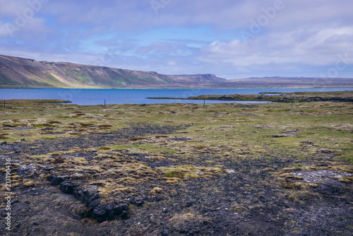 Small lake called Hlidarvatn on Reykjanes Peninsula in Iceland, close to Selvogur settlement photo