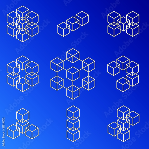 Blockchain concept illustration. Vector block chain computer technology.