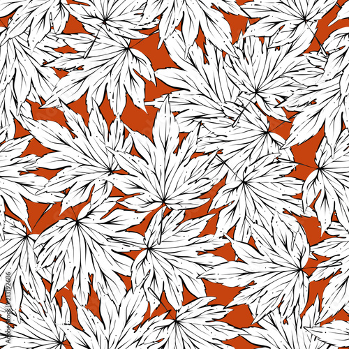 Leaves seamless pattern, vector, vlack and white lines