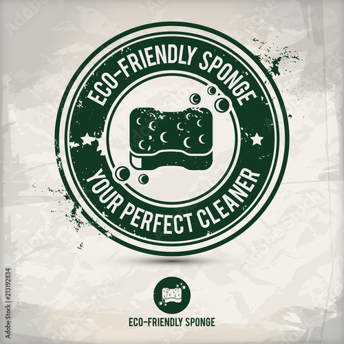 alternative eco friendly sponge stamp containing: two environmentally sound eco motifs in circle frames, grunge ink rubber stamp effect, textured paper background, eps10 vector illustration