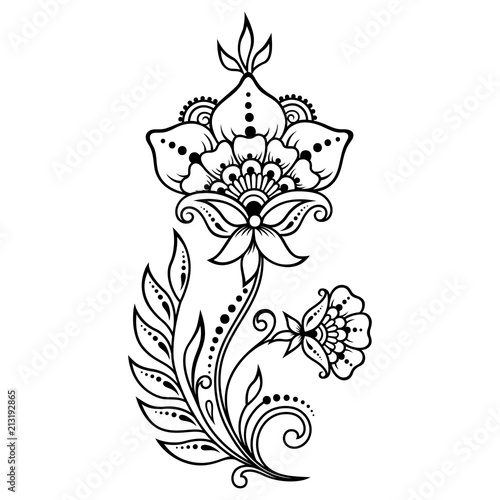Mehndi flower pattern for Henna drawing and tattoo. Decoration in ethnic oriental, Indian style.