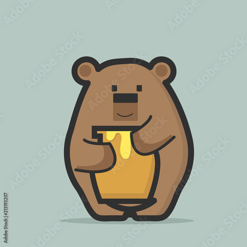 Cute bear holding bee honey jar