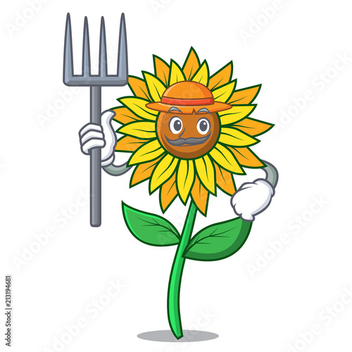 Farmer sunflower character cartoon style