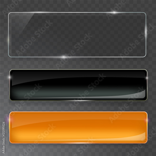 Glass plates set. Vector glass banners on transparent background.