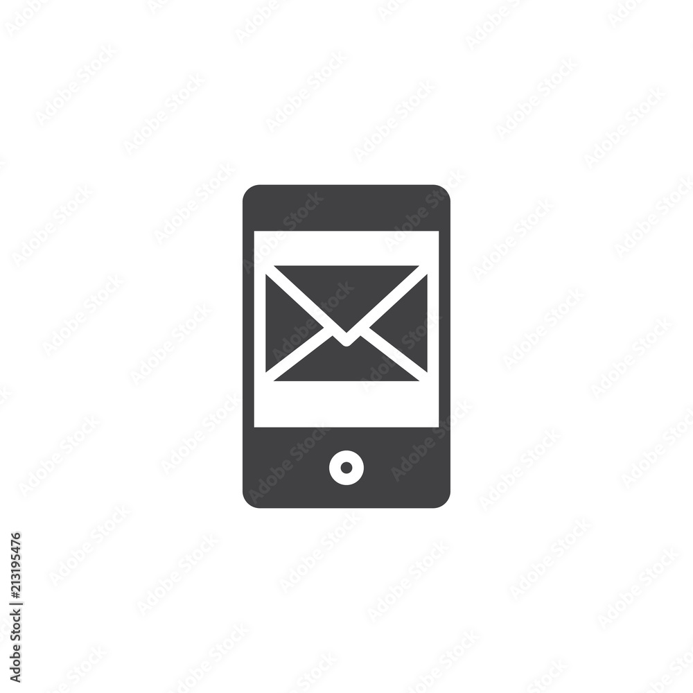 Mobile phone with new mail vector icon. filled flat sign for mobile concept and web design. Sms letter on smartphone simple solid icon. Message symbol, logo illustration. Vector graphics Mobile phone with new mail vector icon. filled flat sign for mobile concept and web design. Sms letter on smartphone simple solid icon. Message symbol, logo illustration. Vector graphics