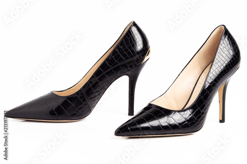 Black high heel shoes isolated on a white background. 