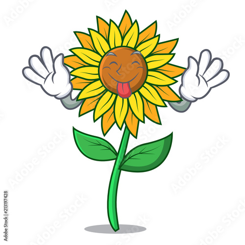 Tongue out sunflower mascot cartoon style