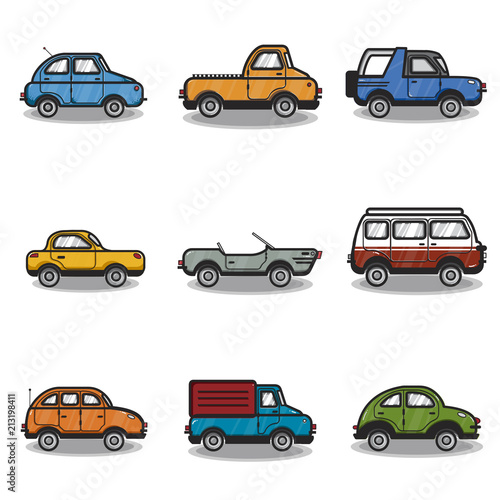 Collection of cars and trucks illustration