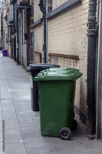 Trash bins in the streets of England