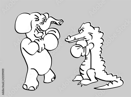 Gevecht tussen krokodil en olifant