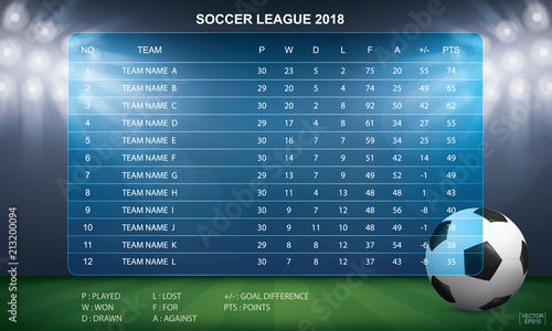 Soccer table with background of sport stadium. Vector.