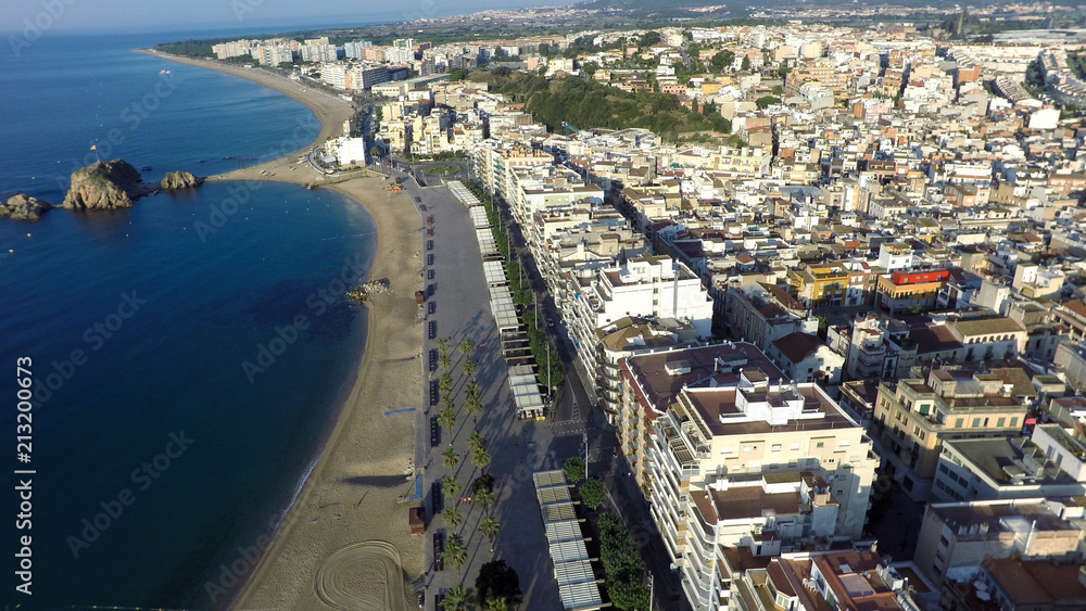 Aerial view of Mediterranean town, Blanes, Costa Brava, Spain
