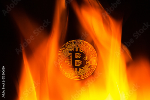 Coin bitcoin on fire photo