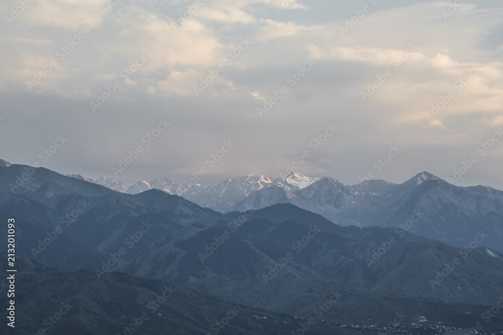 scenic sunset in the mountains,Zailiysky Alatau, Kazakhstan, Almaty