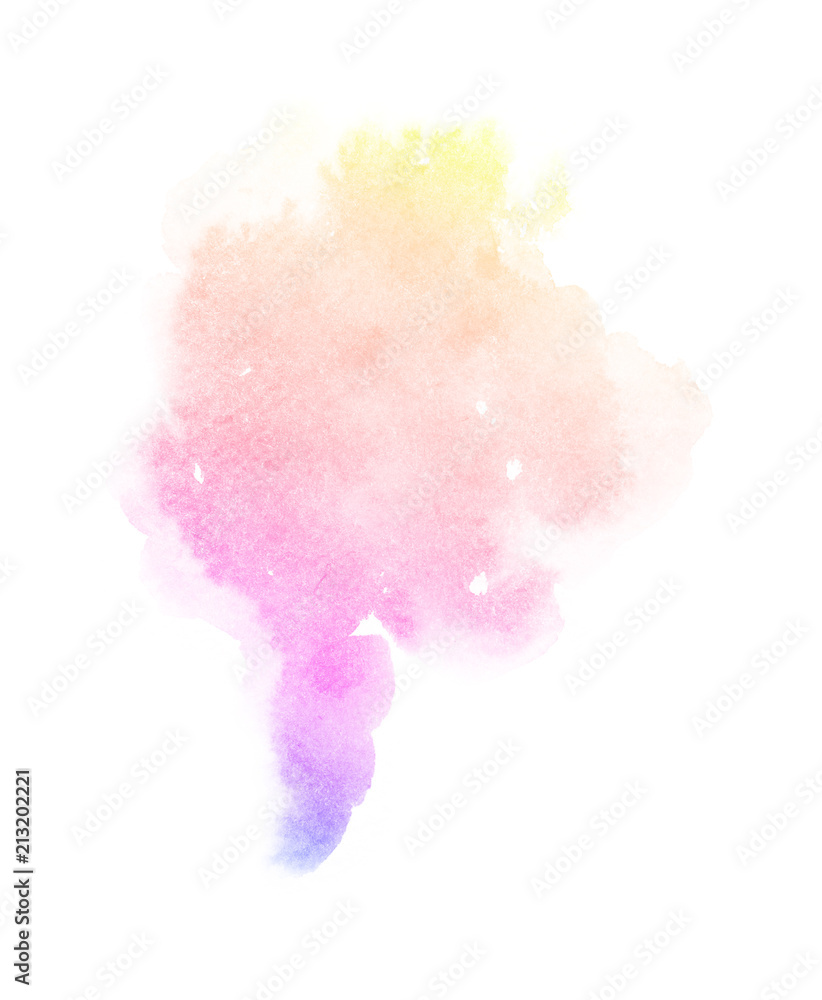 spectrum watercolor splash background isolated on white, for text,tag, logo, design. color like yellow,peach, pink, magenta, violet, blue