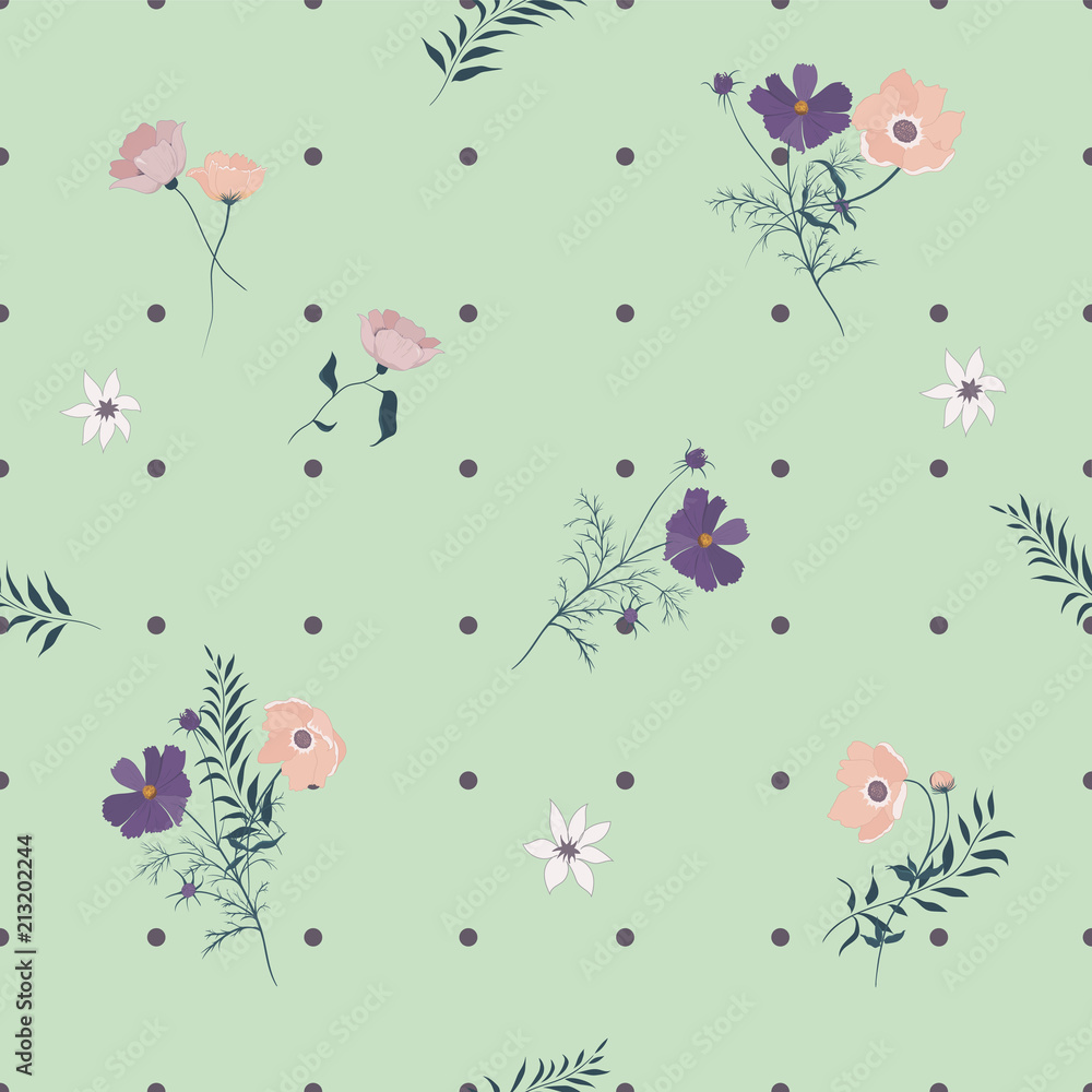 Seamless vector floral pattern with wild flowers