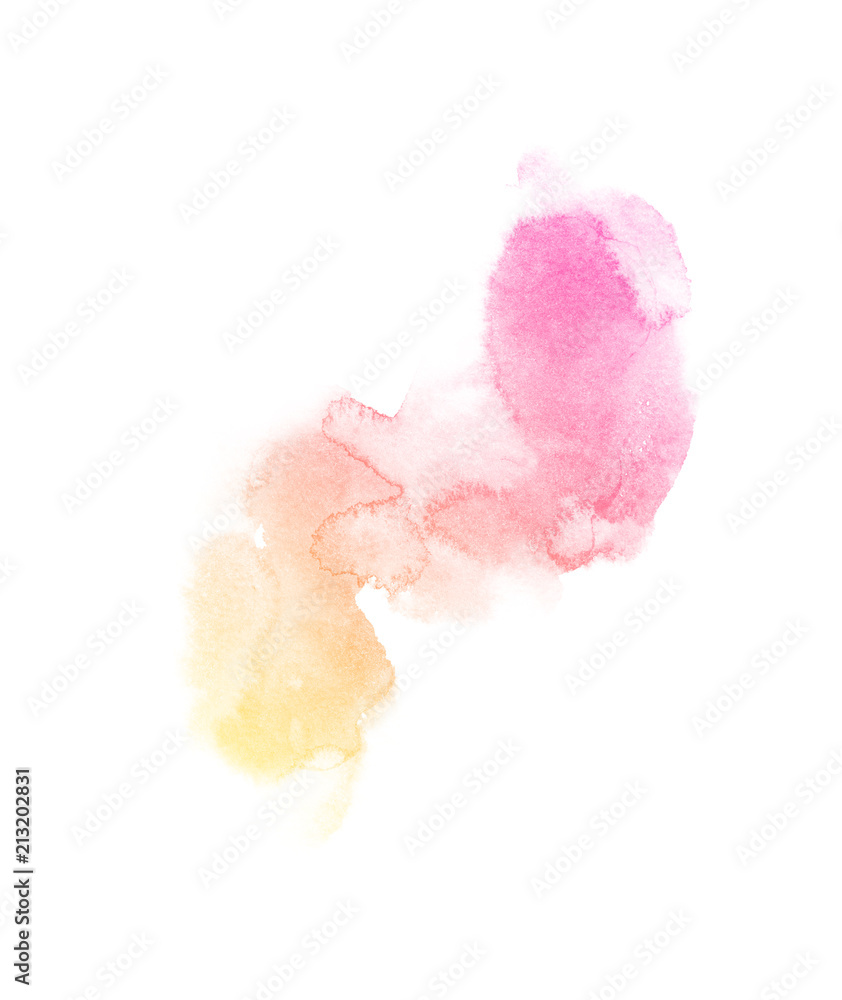 rainbow watercolor splash backdrop isolated on white, for text,tag, logo, design. color like magenta, pink, orange, peach, yellow