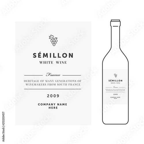 White wine label. Vector premium template. Clean and modern design. Semillion grape sort.