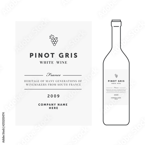 White wine label. Vector premium template. Clean and modern design. Pinot Gris grape sort.