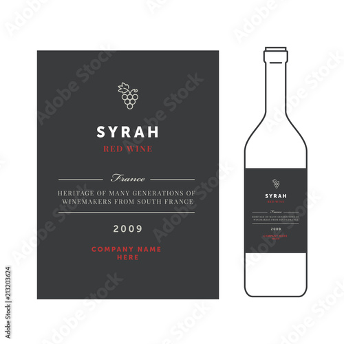 Red wine labels. Vector premium template set. Clean and modern design. Syrah grape sort.