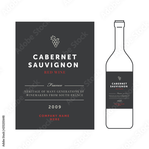 Red wine labels. Vector premium template set. Clean and modern design. Cabernet sauvignon grape sort.