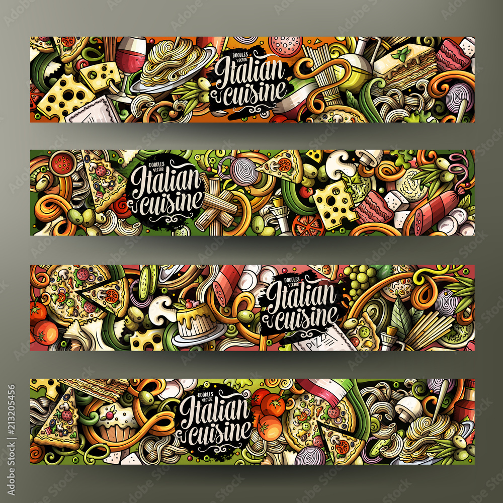 Cartoon hand-drawn doodles italian food banners Cartoon hand-drawn doodles italian food banners