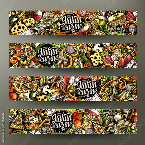 Cartoon hand-drawn doodles italian food banners