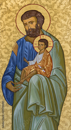 MODENA, ITALY - APRIL 14, 2018: The icon of St. Joseph in church Abbazia di San Pietro by unknown artist.