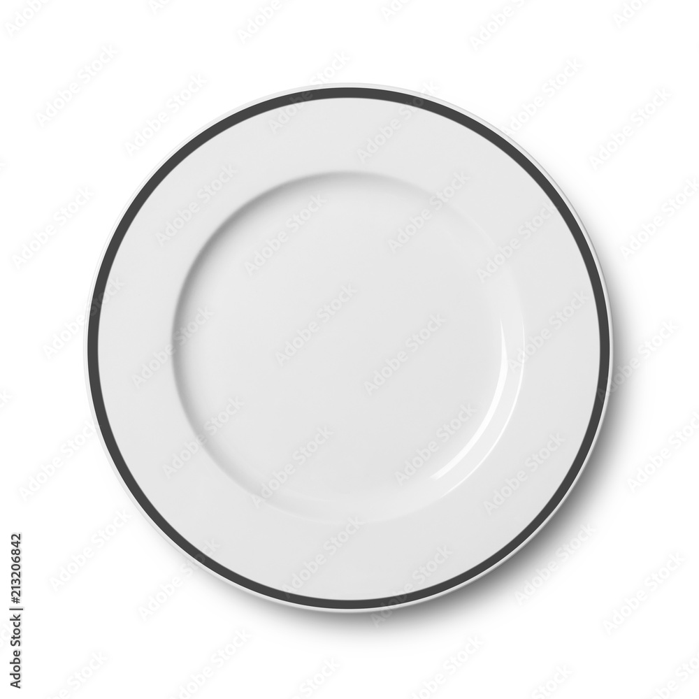 Empty ceramic round plate isolated on white with clipping path Empty ceramic round plate isolated on white with clipping path