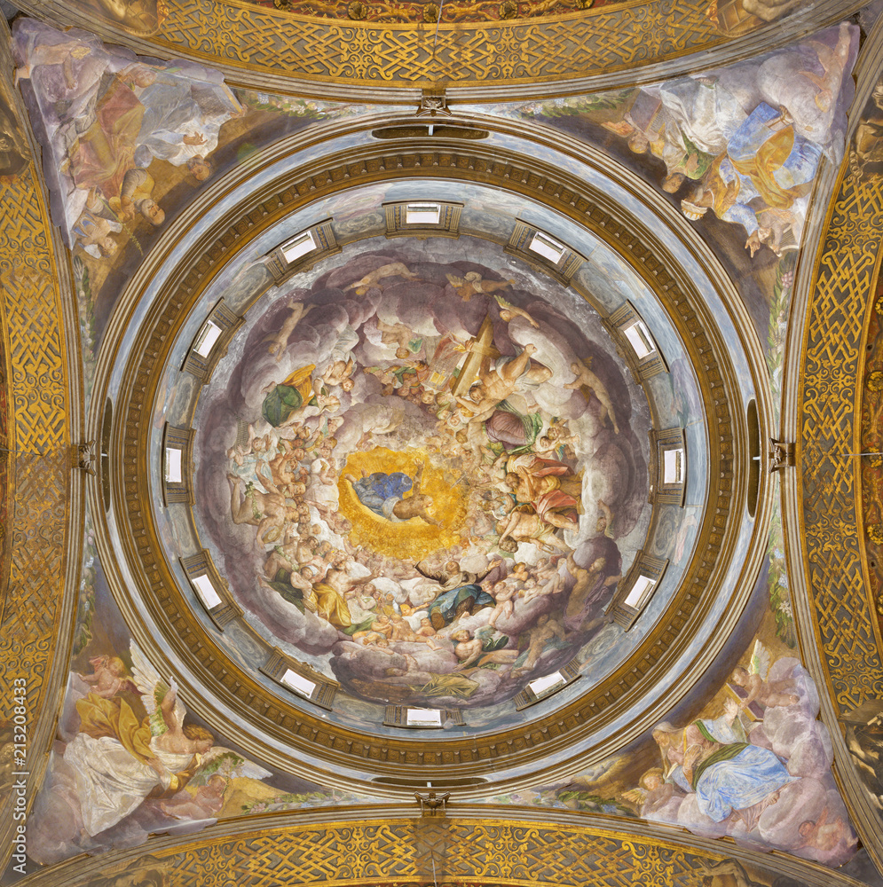 PARMA, ITALY - APRIL 16, 2018: The fresco os Assumption of Virgin Mary in the cupola of church Chiesa di Santa Mari della Steccata by Bernardino Gatti (1495 - 1576).