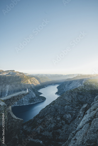 Sunset on Trolltunga in a w...