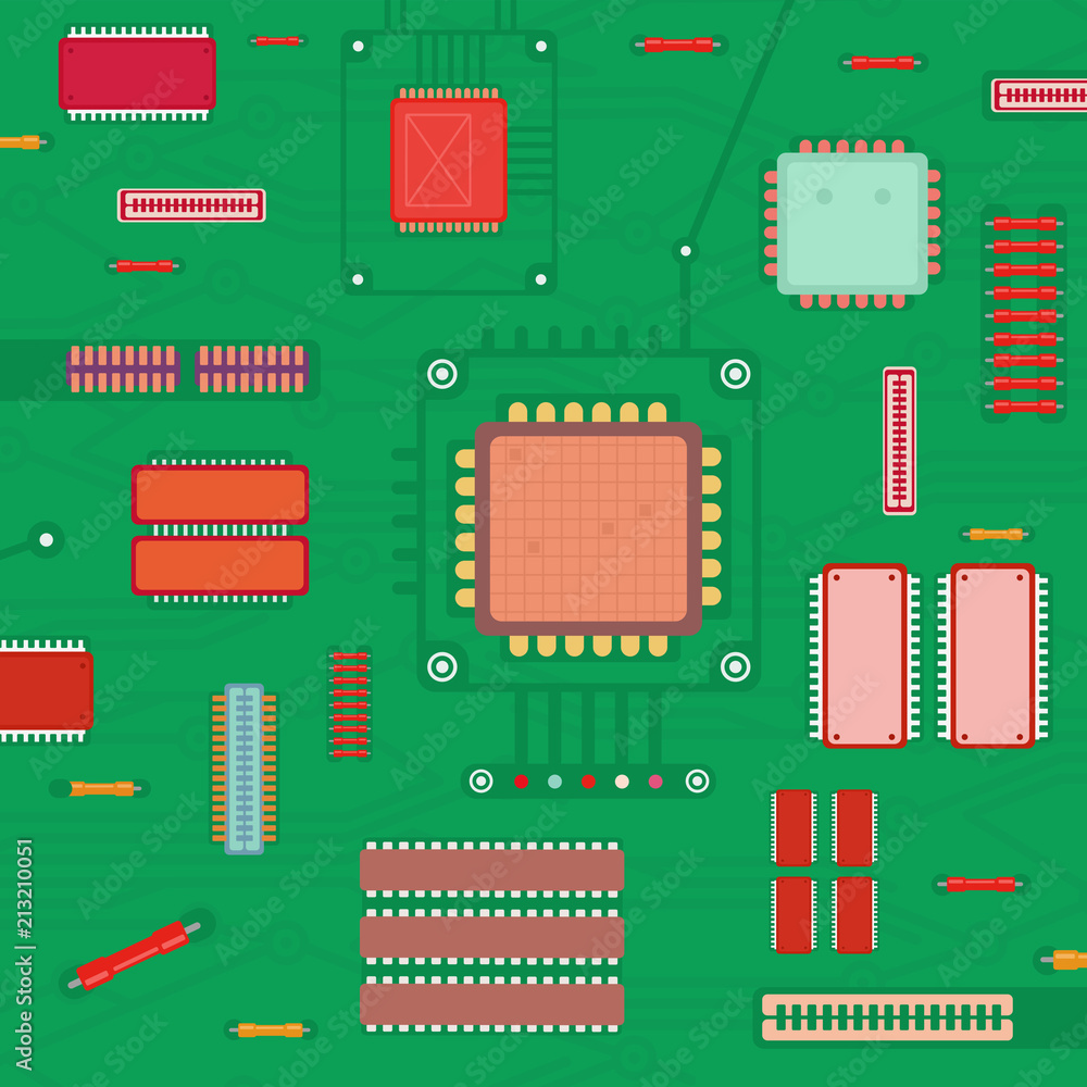 Vector Illustration of Electronic Circuit and Processor Vector Illustration of Electronic Circuit and Processor